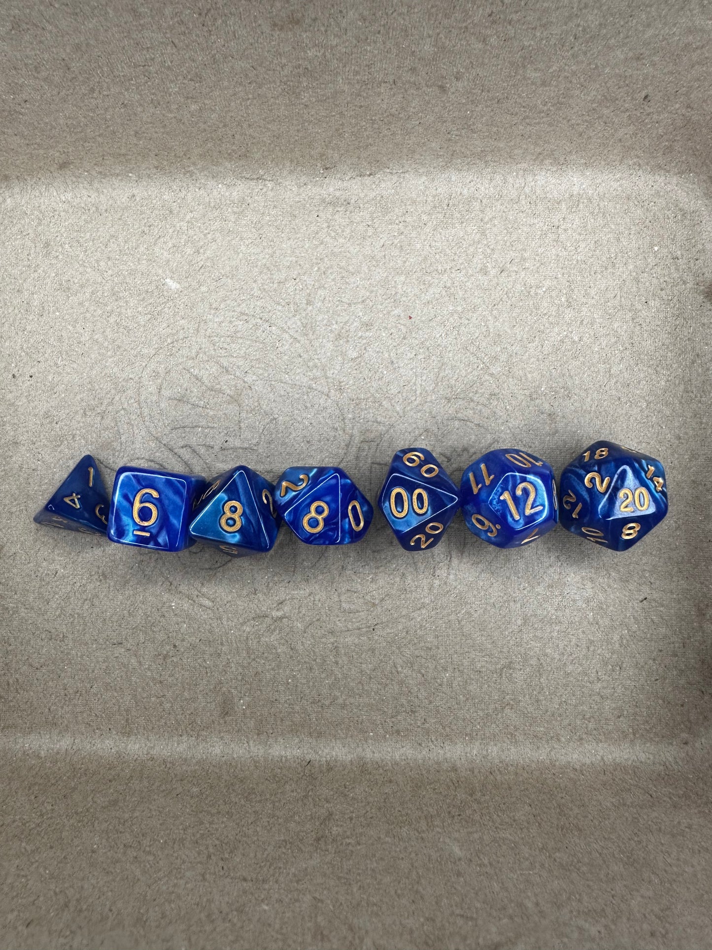 Blue 7 piece set of dnd ttrpg gaming dice