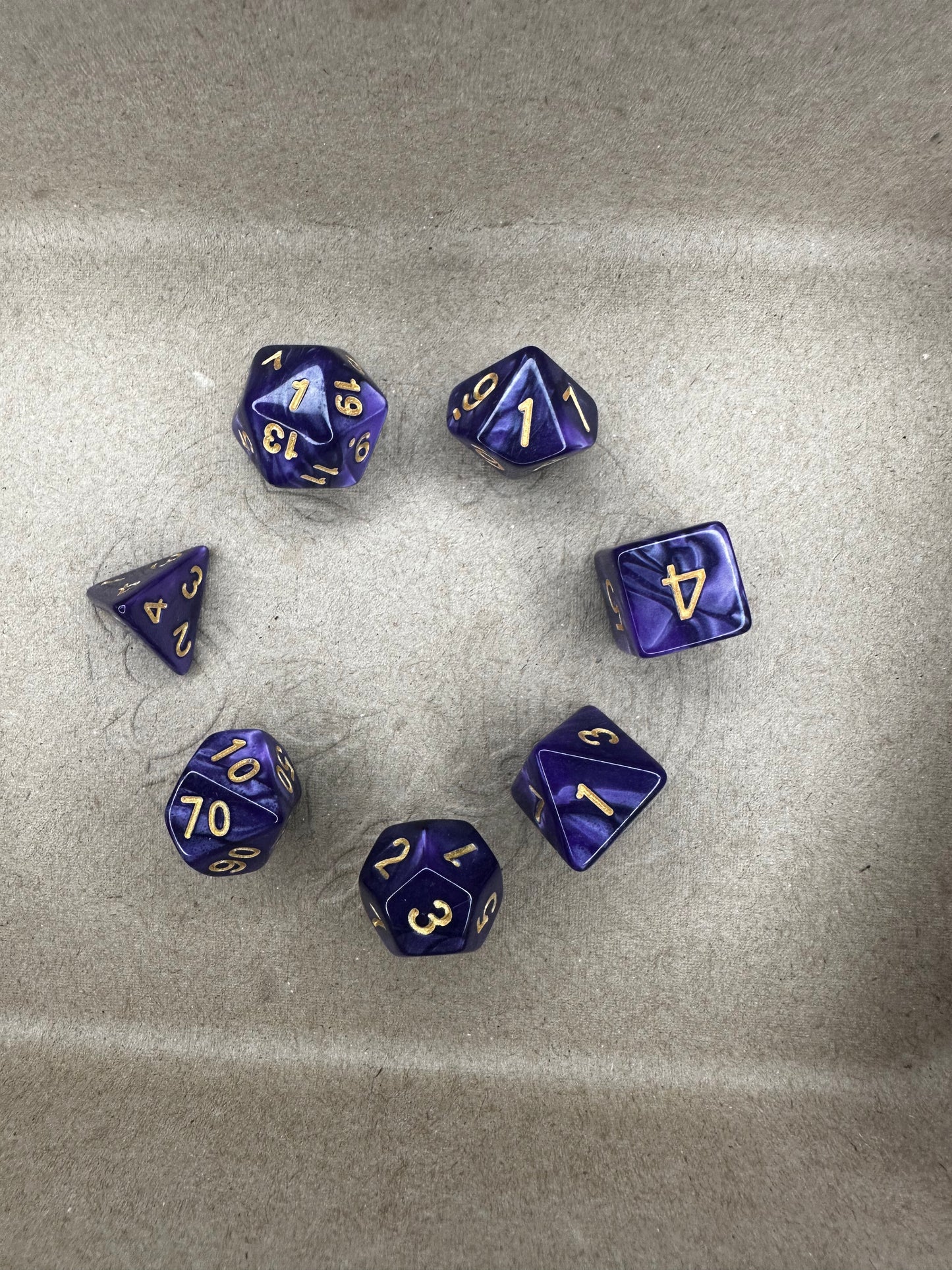 7 piece Purple ttrpg gaming dice set