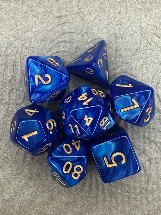 Blue 7 piece set of dnd ttrpg gaming dice