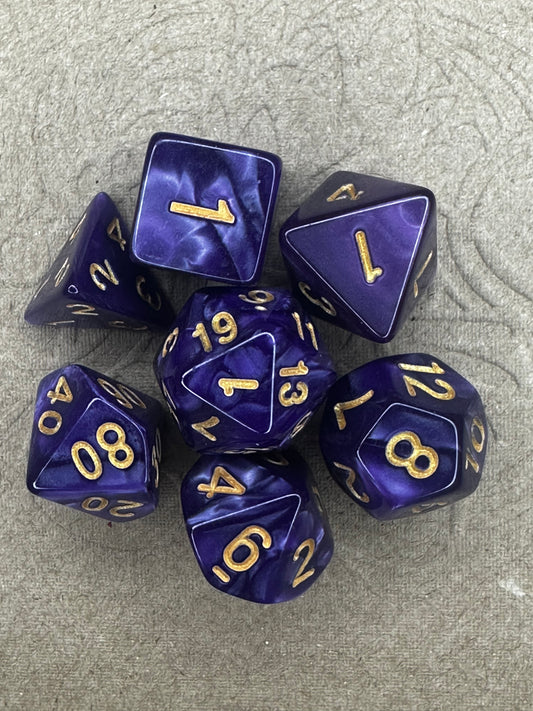 7 piece Purple ttrpg gaming dice set