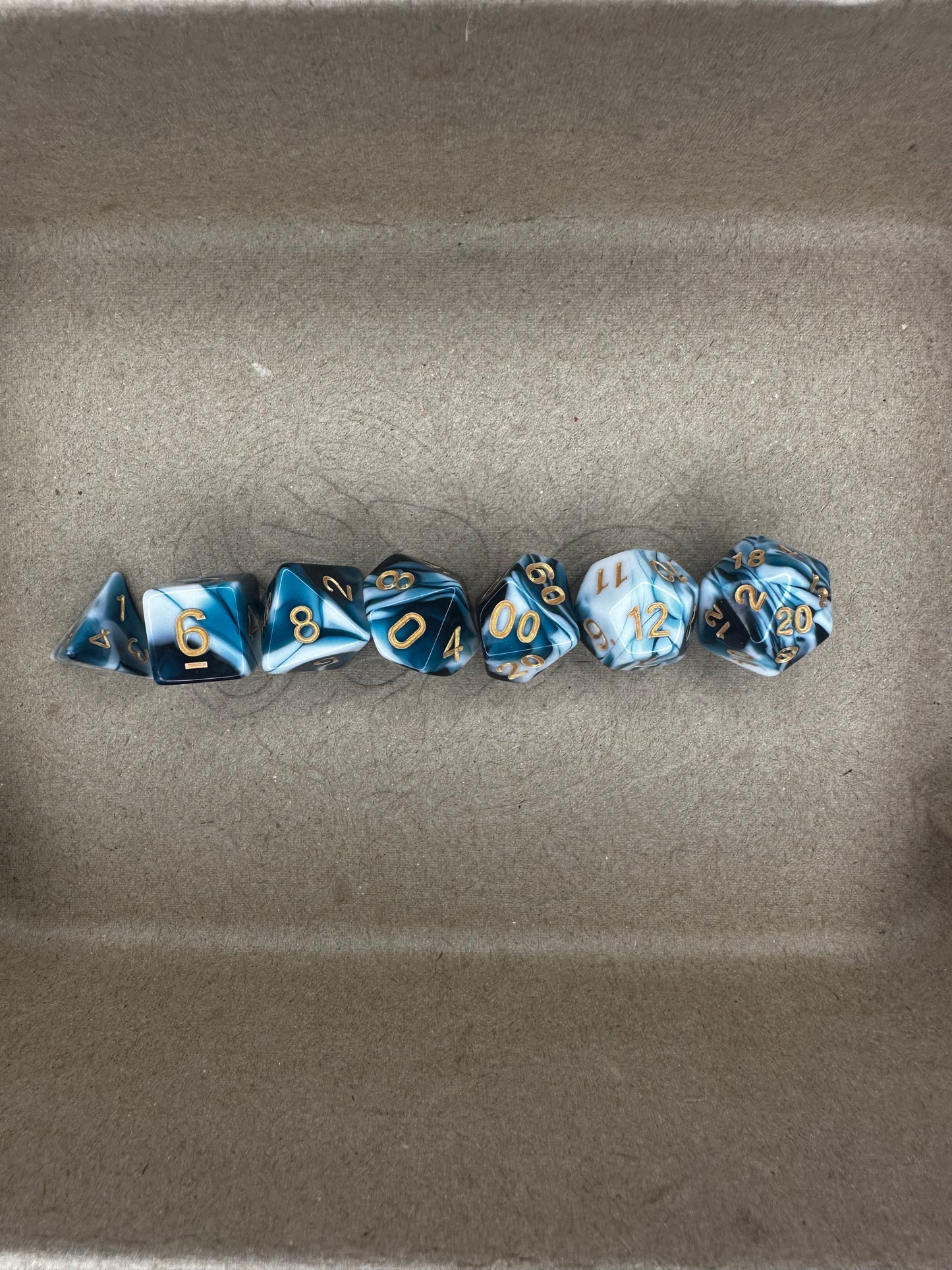 Blue and White 7 piece dnd tabletop gaming dice set